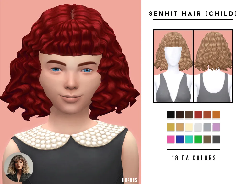 Vista previa de Senhit cabello (Child), cabello de oranos para Los Sims 4.