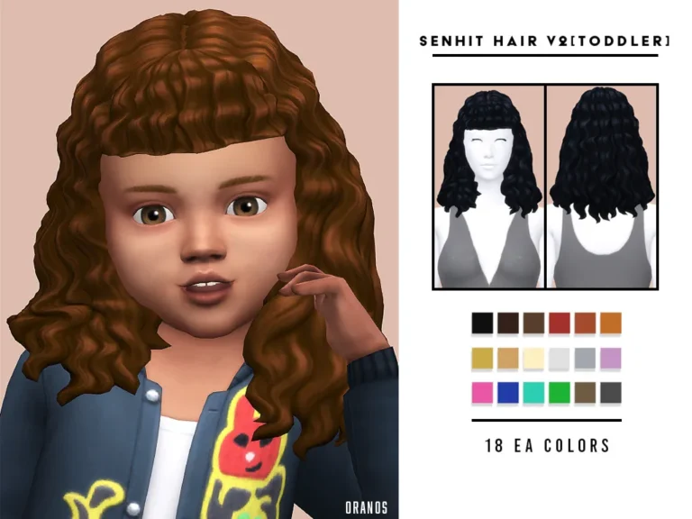 Vista previa de Senhit cabello V2 (Toddler), cabello de oranos para Los Sims 4.