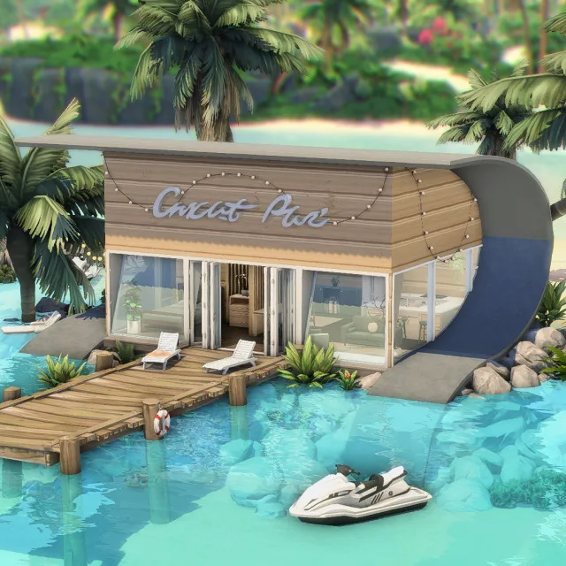 Vista previa de Sulani modern bungalow download patreon, solares y habitaciones de axiisims para Los Sims 4.