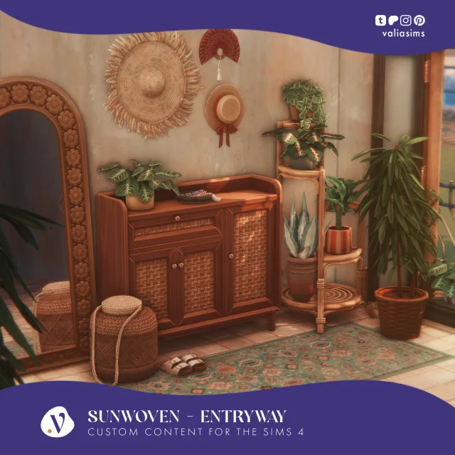 Sunwoven - Entryway Hey everyone! Finally I'm here with the next part of the Sunwoven colección which would be the Entryway. I have to admit, creating this set wasn’t quite the ex de valiasims para Los Sims 4