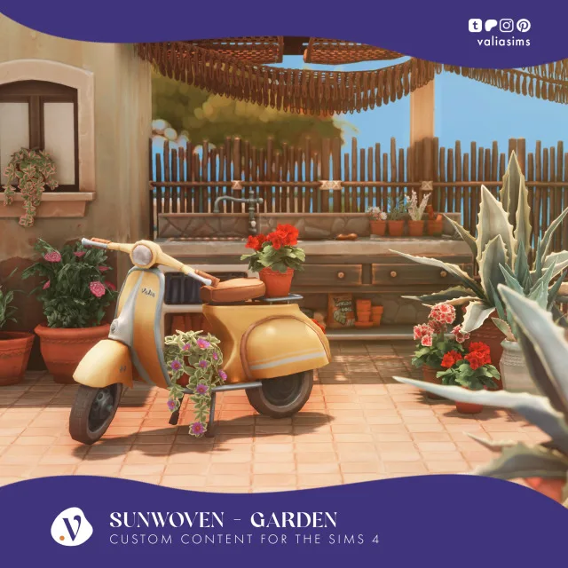 Sunwoven - Garden Hey everyone! With great excitement, I'm here to show you the next part of the Sunwoven set! This one is all about gardening infused with a Mediterranean vibe. I de valiasims para Los Sims 4
