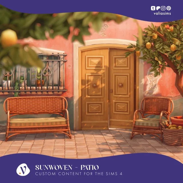 Sunwoven - Patio Hey everyone! Sorry for being a little late with this release. I originally planned to post it last weekend, but I always underestimate how much time swatches and de valiasims para Los Sims 4