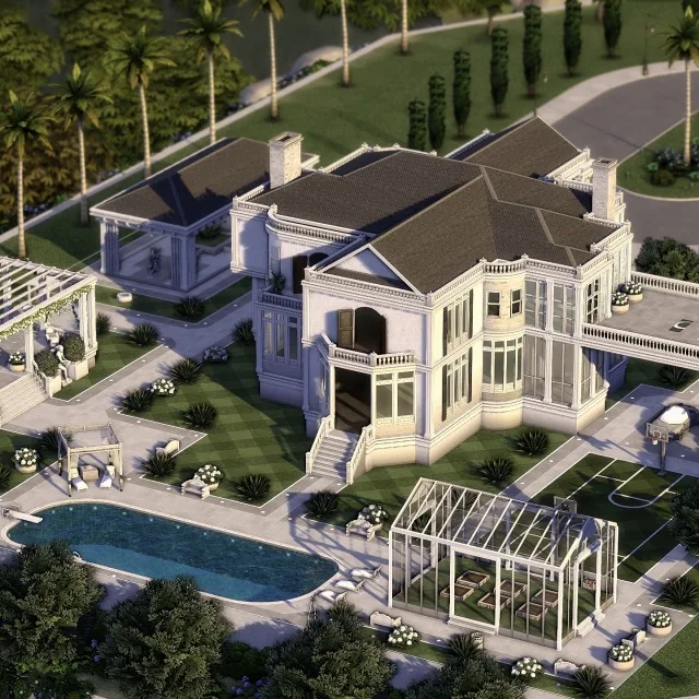 Vista previa de THE WHITE ESTATE, solares y habitaciones de axiisims para Los Sims 4.
