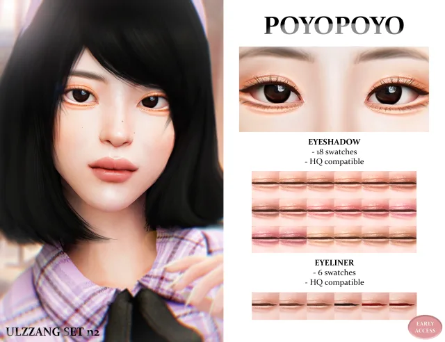 Vista previa de Ulzzang set n2 sombra de ojos 18 swatches hq, maquillaje de poyopoyosim para Los Sims 4.