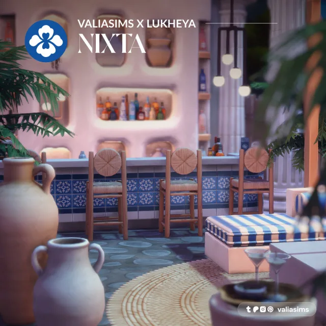 Valiasims x Lukheya - Nixta Hey everyone! It's heeere! The Greece-inspired nightclub and party terrace set, Nixta ( which means night in Greek), is finally finished! And it's time de valiasims para Los Sims 4