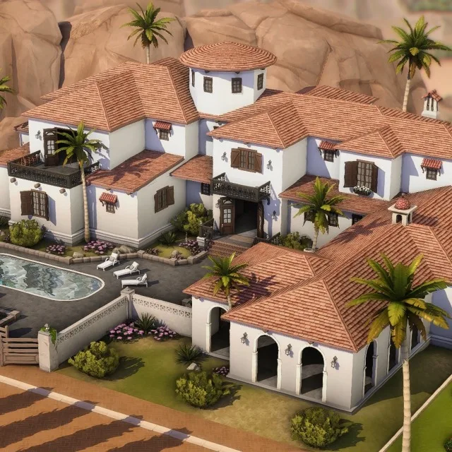 Vista previa de Villa corte mediterranea download patreon, solares y habitaciones de axiisims para Los Sims 4.