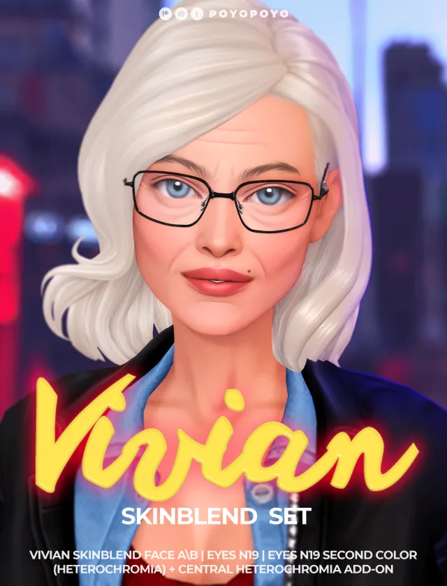 Vista previa de VIVIAN SKINBLEND SET | Skinblend for Middle-Aged Sims, crear un sim de poyopoyosim para Los Sims 4.