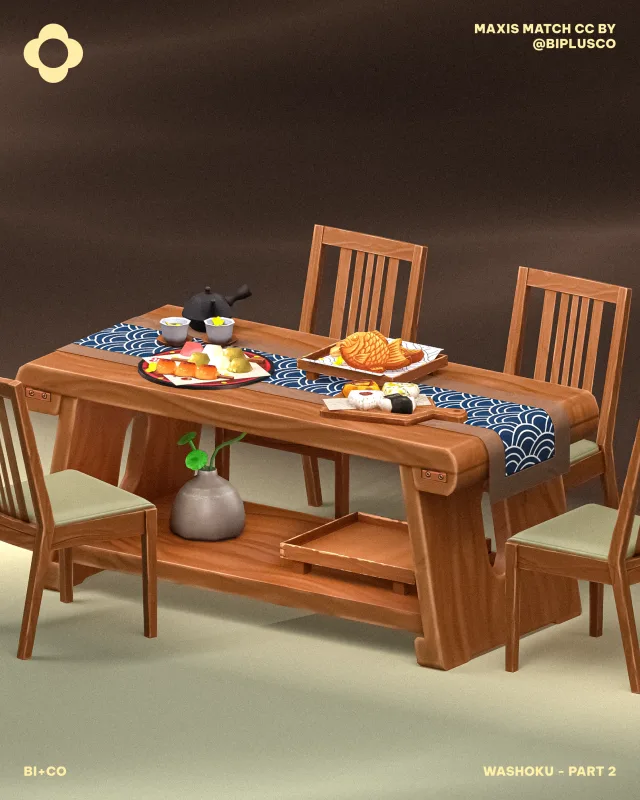 Washoku - Part 2 Elevate Your Dining Experience! The journey continues! In Part 2 of our Washoku series, we move from the snacks to the sanctuary of the dining room. We’ve com de biplusco para Los Sims 4