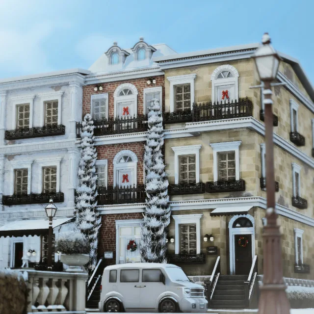 Vista previa de Winter townhouses download simfileshare, solares y habitaciones de axiisims para Los Sims 4.
