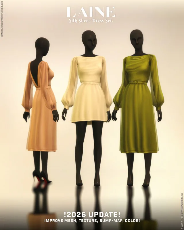 Vista previa de 2026 Laine See-Thru vestido, ropa de rustys-cc para Los Sims 4.