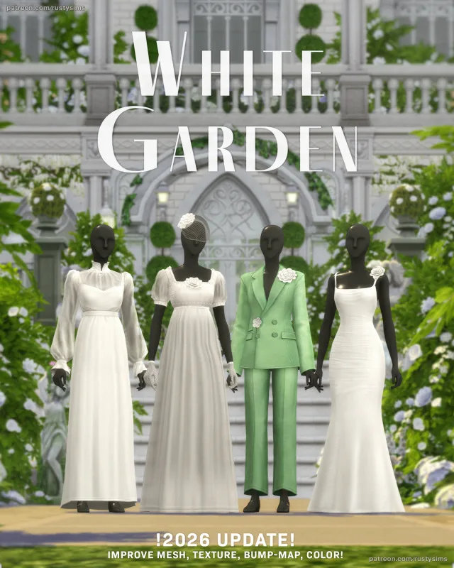 Vista previa de 2026 White Garden, cabello de rustys-cc para Los Sims 4.