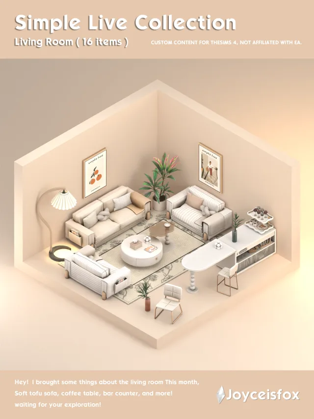 Vista previa de 8# Simple Live colección - Living Room, construir y comprar de joyceisfox para Los Sims 4.