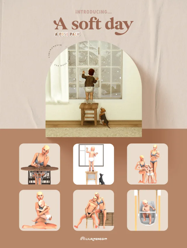 Vista previa de A soft day! — 𝒑𝒐𝒔𝒆 𝒑𝒂𝒄𝒌, poses de lilalmondsim para Los Sims 4.