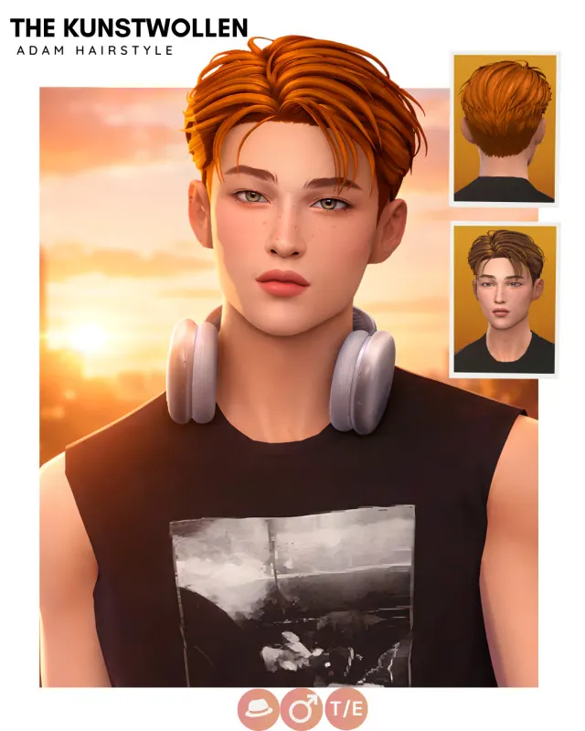 Adam: cabello masculino Maxis Match de The Kunstwollen para Los Sims 4.