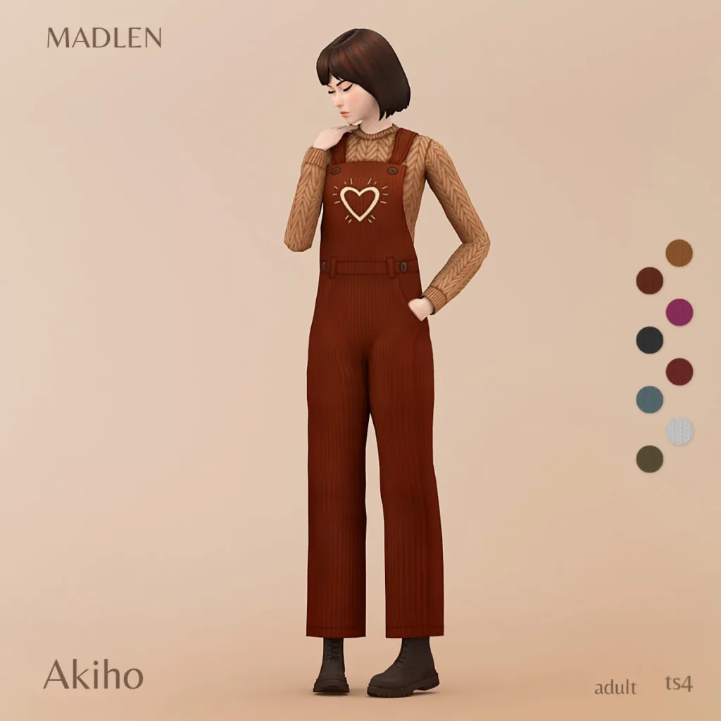 Vista previa de Akiho conjunto cute corduroy overalls featuring a, ropa de madlensims para Los Sims 4.