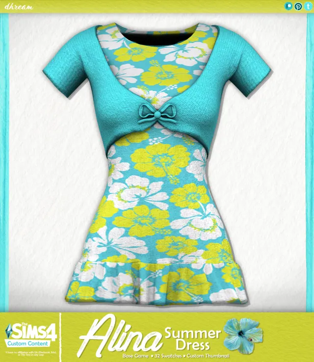 Vista previa de Alina Summer vestido, ropa de dhreamcc para Los Sims 4.