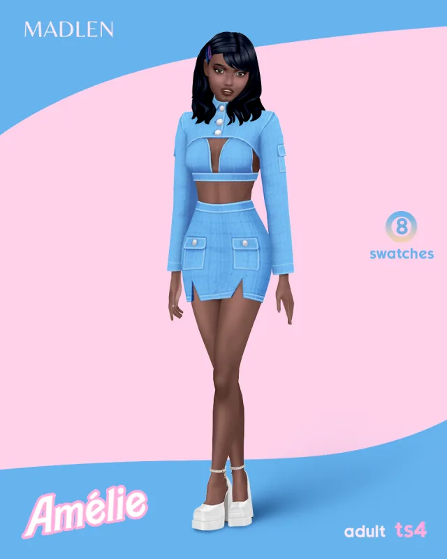 Vista previa de Amelie conjunto a cute two piece conjunto inspired by, ropa de madlensims para Los Sims 4.