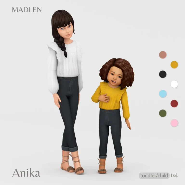 Vista previa de Anika conjunto ruffle top combined with a pair of, ropa de madlensims para Los Sims 4.