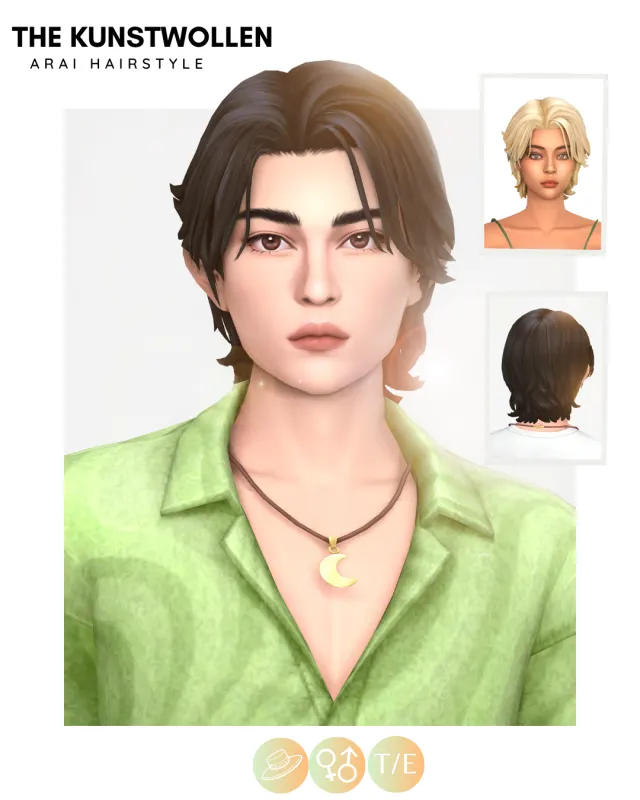 Arai: cabello masculino editado del juego base de The Kunstwollen para Los Sims 4.