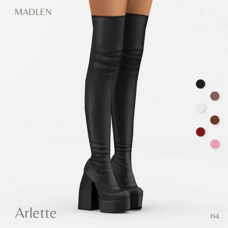 Vista previa de Arlette boots thigh high skin hugging platform, zapatos de madlensims para Los Sims 4.