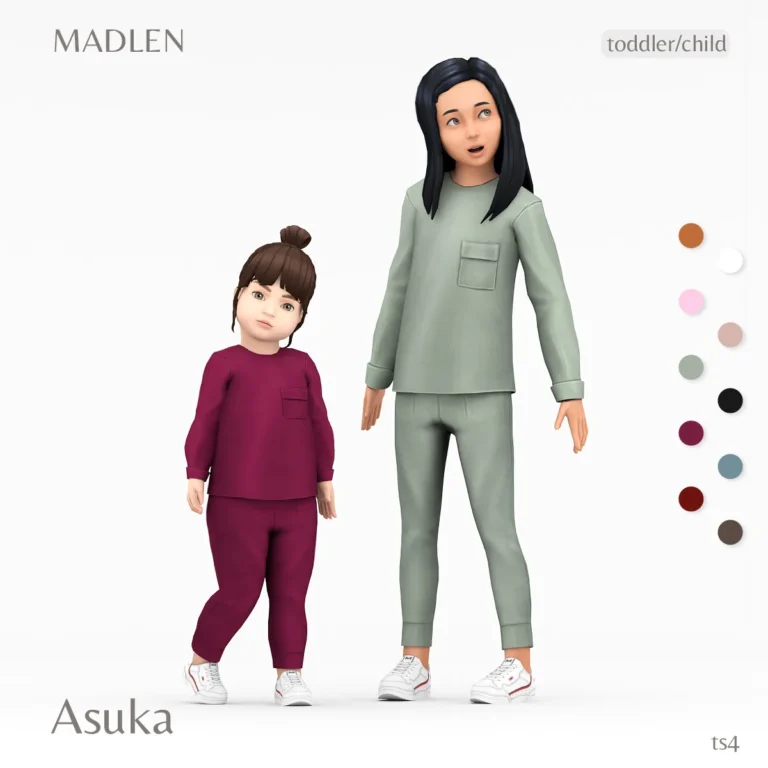 Vista previa de Asuka conjunto loungewear set for younger ones, ropa de madlensims para Los Sims 4.