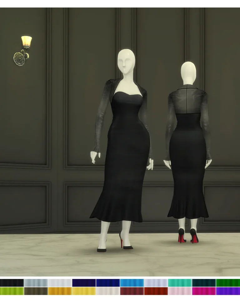 Vista previa de Baroness II / Midi vestido (20 color), ropa de rustys-cc para Los Sims 4.