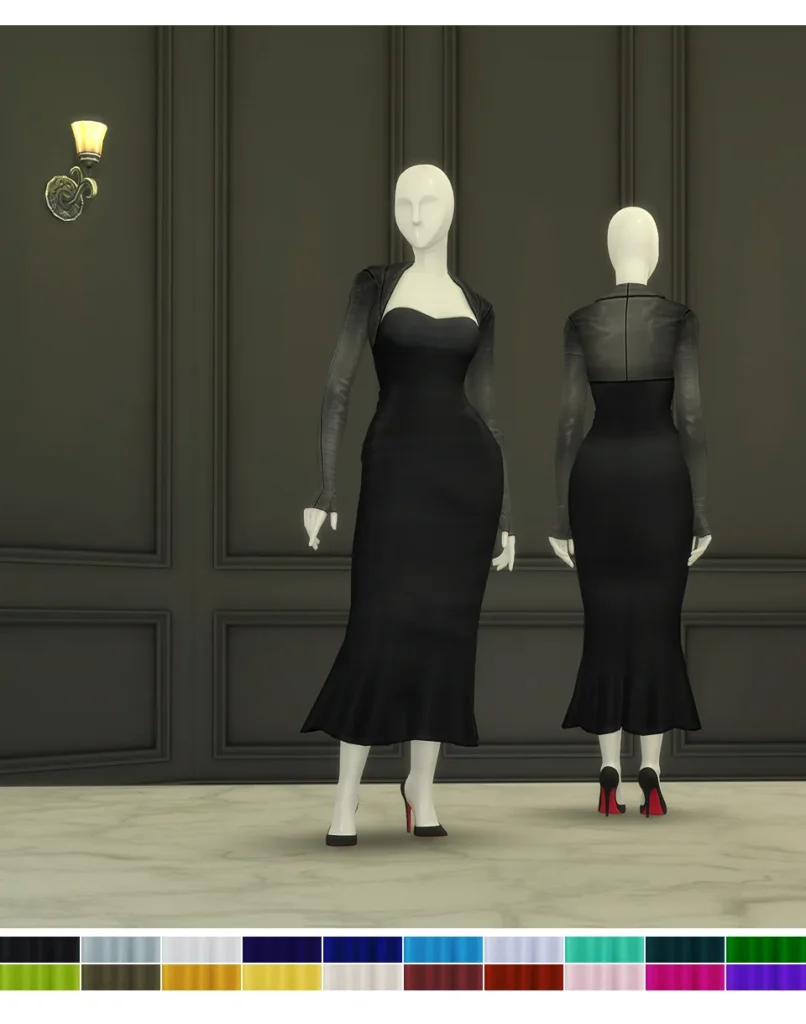 Vista previa de Baroness II / Midi vestido (20 color), ropa de rustys-cc para Los Sims 4.