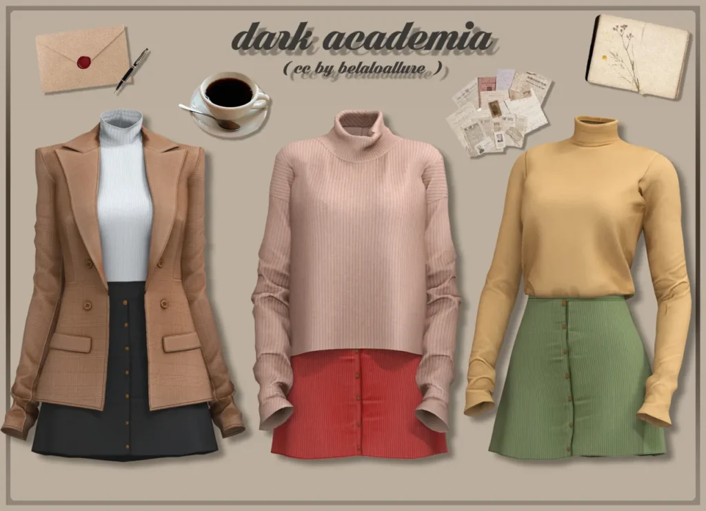 Vista previa de Belaloallure_Dark academia cc, crear un sim de belaloallure3 para Los Sims 4.