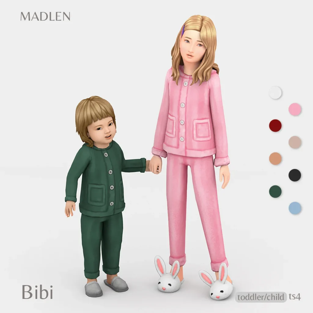 Vista previa de Bibi pajamas pajamas set for kids comfy and warm, ropa de madlensims para Los Sims 4.