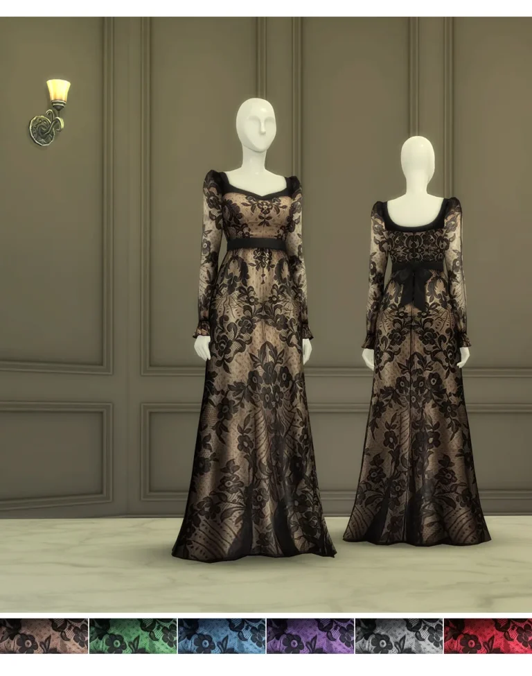 Vista previa de Black Sheer Gown (6 Color), crear un sim de rustys-cc para Los Sims 4.