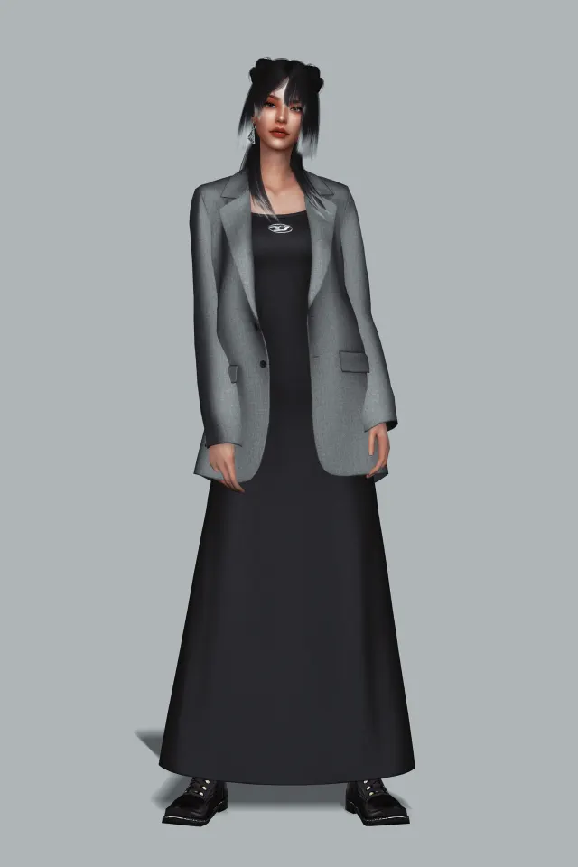 Vista previa de Blazer & Long vestido, ropa de gorillax3-cc para Los Sims 4.