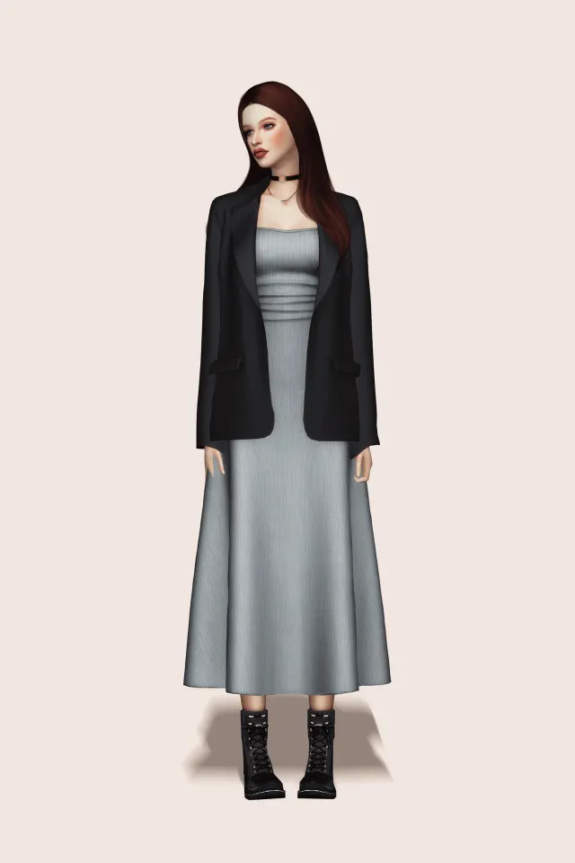 Vista previa de Blazer & Long vestido II, ropa de gorillax3-cc para Los Sims 4.