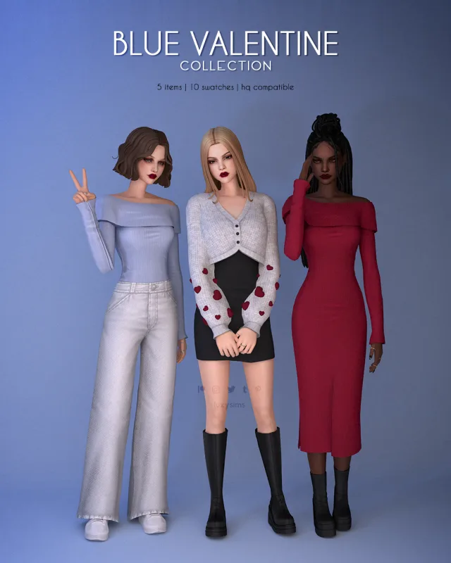 Vista previa de Blue Valentine colección - Complete, ropa de luxysims para Los Sims 4.
