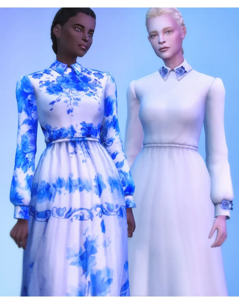 Vista previa de Bluelish Gown III & IV (4 color / 30 color), crear un sim de rustys-cc para Los Sims 4.