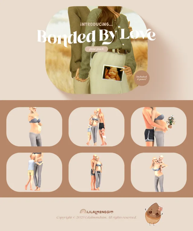 Vista previa de Bonded by Love — 𝒑𝒐𝒔𝒆 𝒑𝒂𝒄𝒌, poses de lilalmondsim para Los Sims 4.