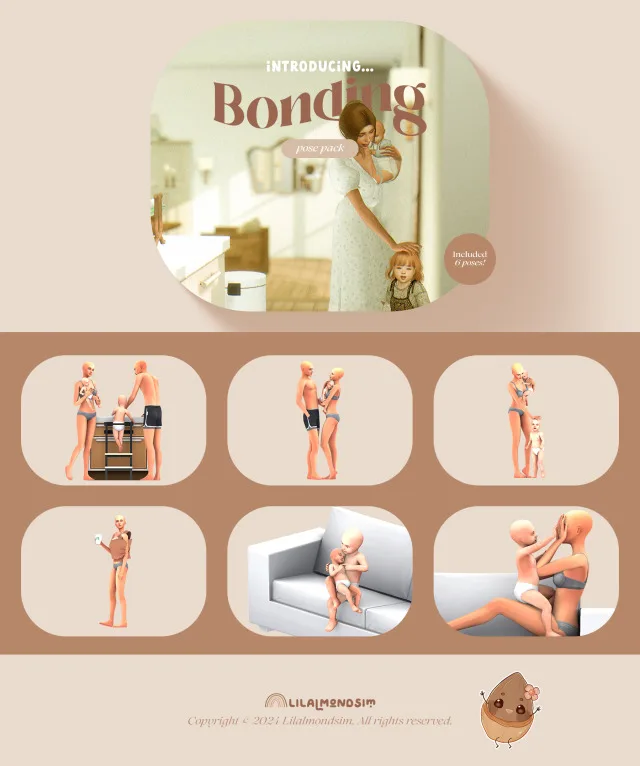 Vista previa de Bonding — 𝒑𝒐𝒔𝒆 𝒑𝒂𝒄𝒌, poses de lilalmondsim para Los Sims 4.
