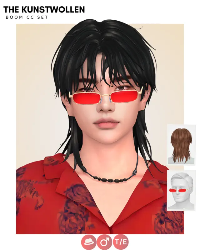 Boom: cabello y gafas inspirados en Hyunjin de The Kunstwollen para Los Sims 4.