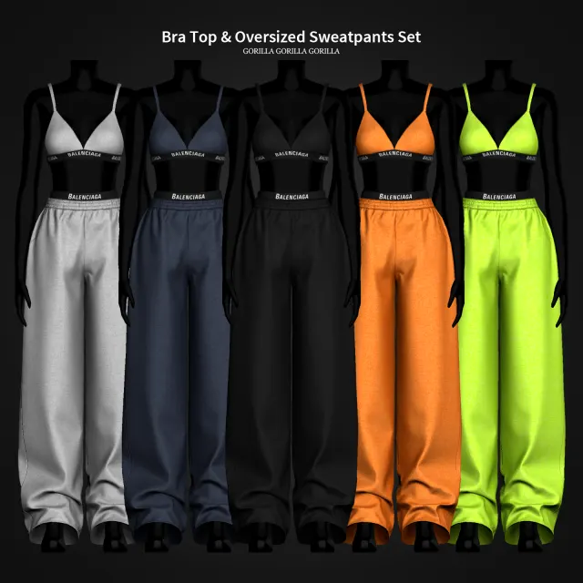 Vista previa de Bra Top & Oversized Sweatpants Set, ropa de gorillax3-cc para Los Sims 4.