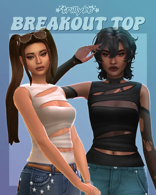 Vista previa de Breakout Top, ropa de trillyke para Los Sims 4.