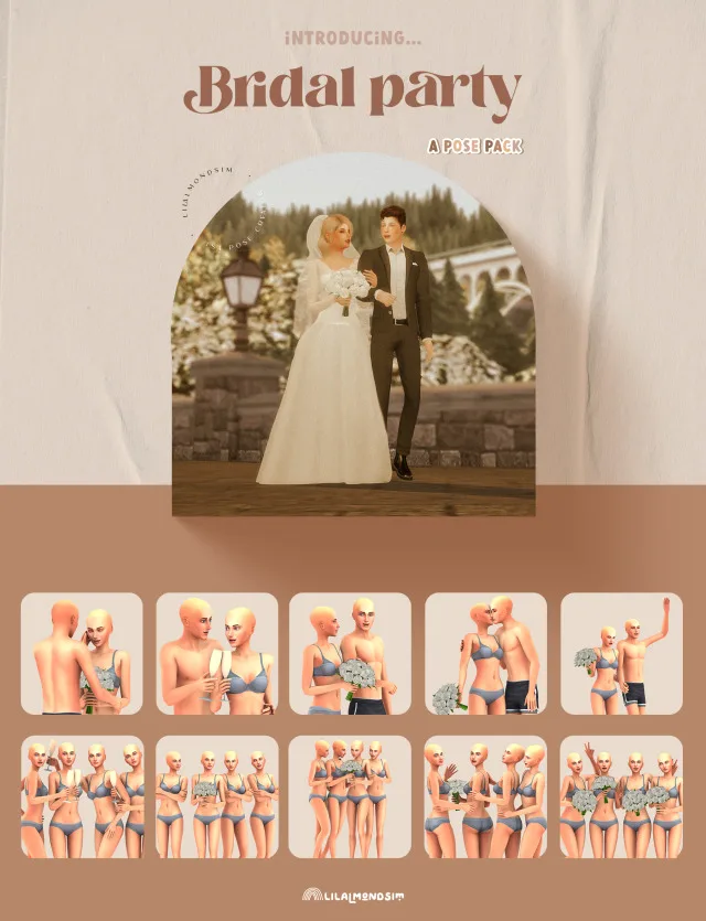 Vista previa de Bridal party — 𝒑𝒐𝒔𝒆 𝒑𝒂𝒄𝒌, poses de lilalmondsim para Los Sims 4.