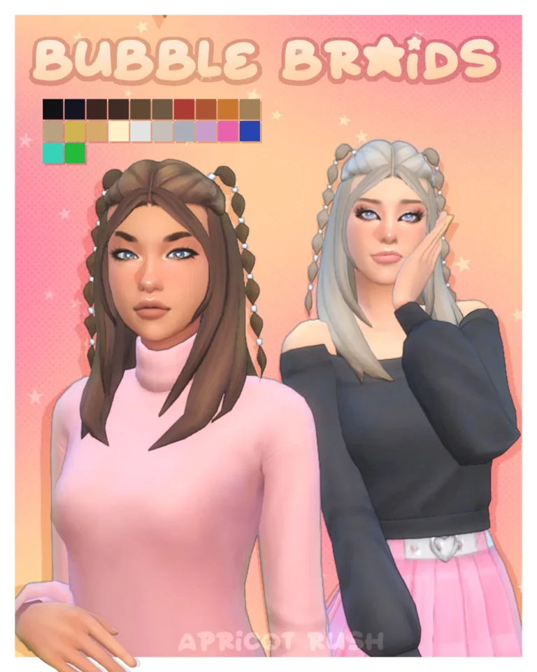 Vista previa de Bubble braids cabello hello this is my first ever, cabello de apricotrush para Los Sims 4.