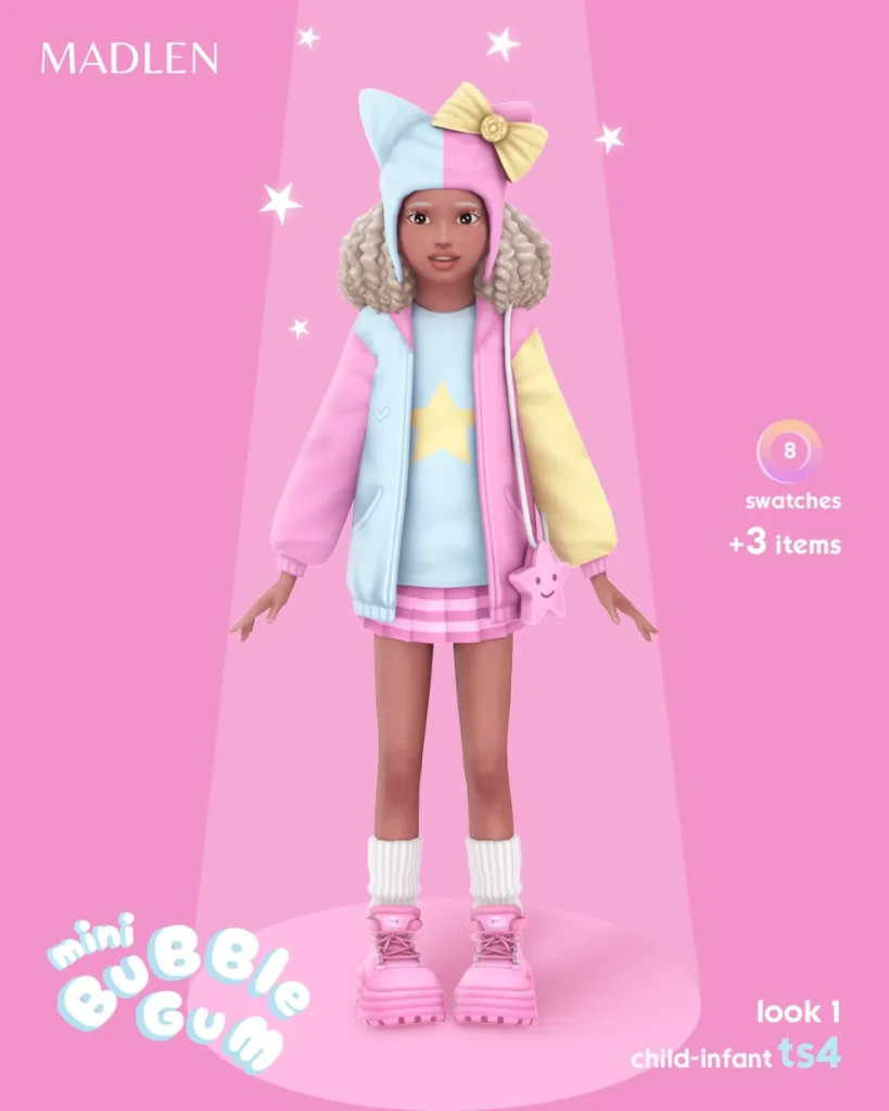 Vista previa de Bubblegum mini look 1 bring on the bubblegum, crear un sim de madlensims para Los Sims 4.
