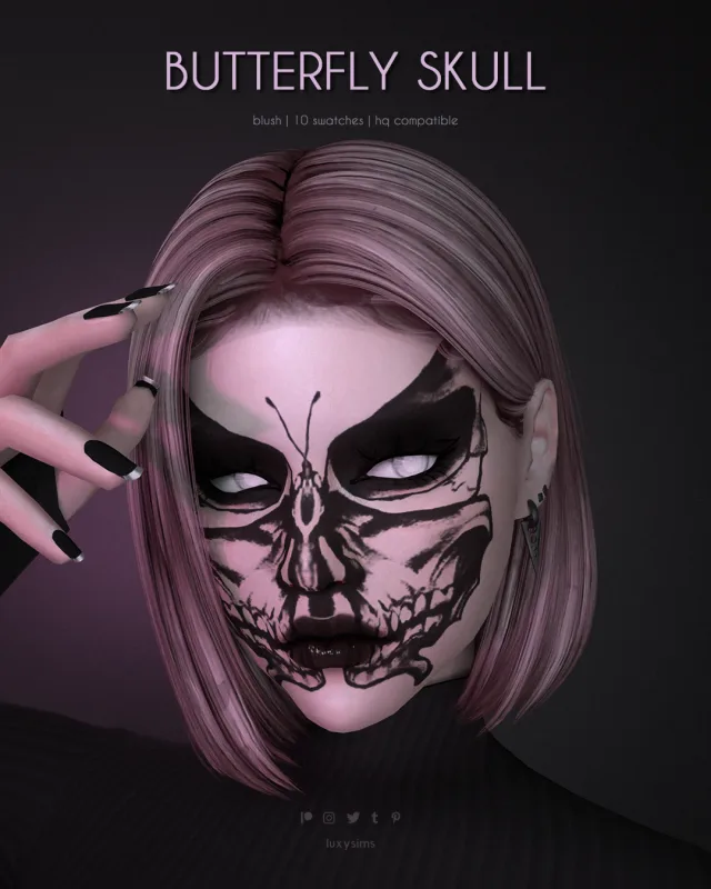 Vista previa de Butterfly Skull, maquillaje de luxysims para Los Sims 4.