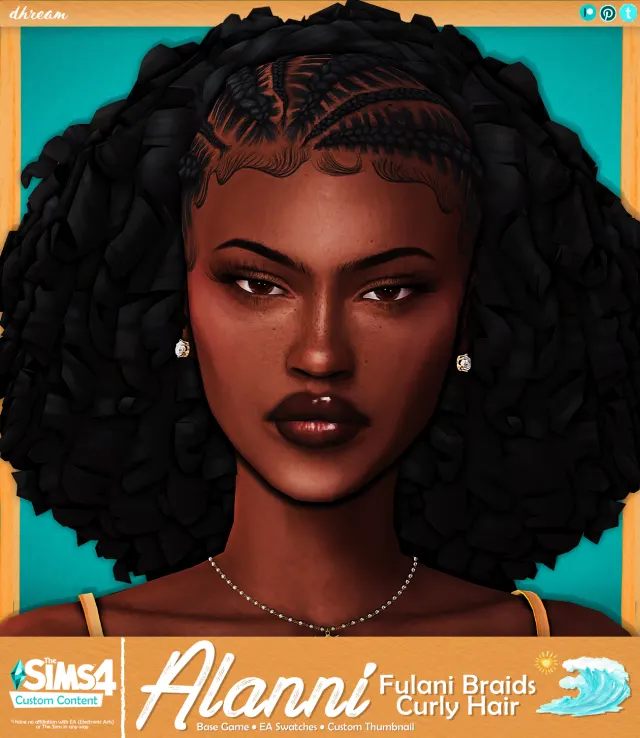 Vista previa de Cabello Alanni Curly, cabello de dhreamcc para Los Sims 4.