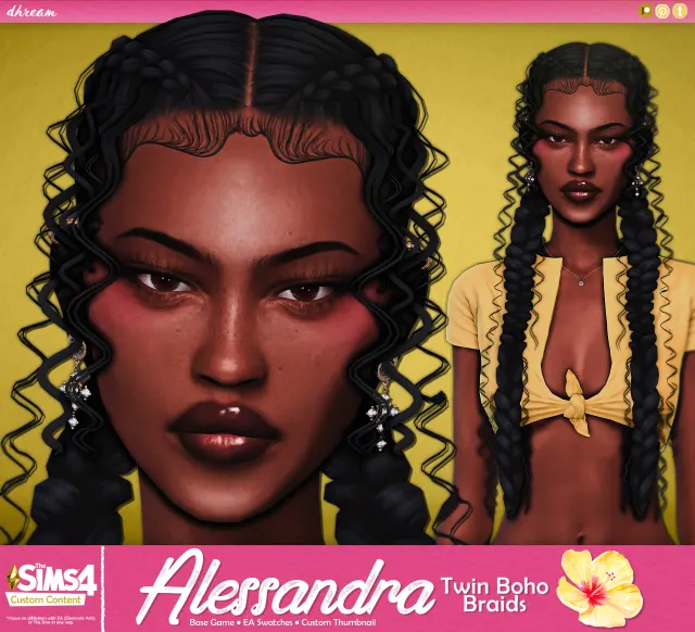 Vista previa de Cabello Alessandra, cabello de dhreamcc para Los Sims 4.