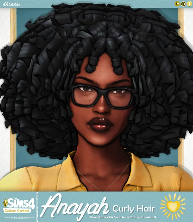 Vista previa de Cabello Anaya Curly, cabello de dhreamcc para Los Sims 4.