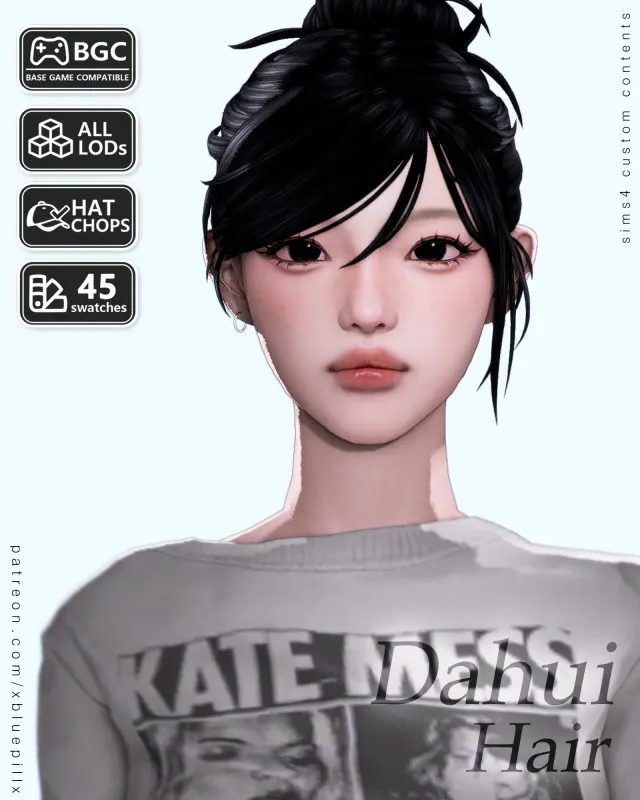 Vista previa de Cabello Bluepill) 2026DROP_74_AF_Dahui, cabello de bluexxxxx para Los Sims 4.