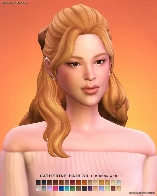 Vista previa de Cabello Catherine, cabello de rustys-cc para Los Sims 4.