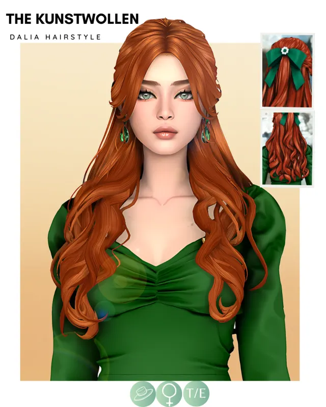 Cabello festivo con lazo de The Kunstwollen para Los Sims 4.