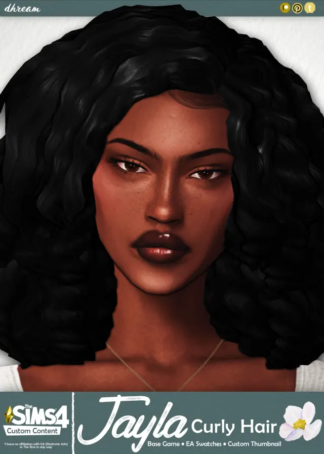 Vista previa de Cabello Jayla Curly, cabello de dhreamcc para Los Sims 4.